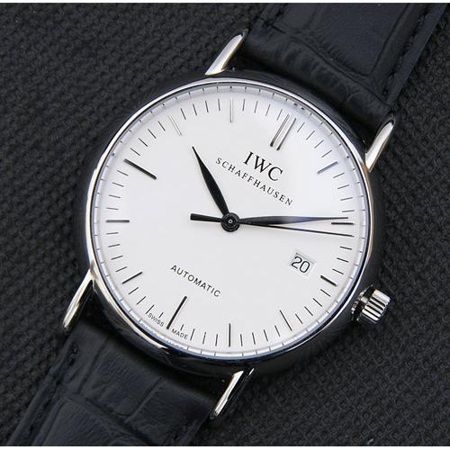 高仿万国IWC-柏涛菲诺系列手表 白色表盘 黑色牛皮带 高仿1:1万国手表
