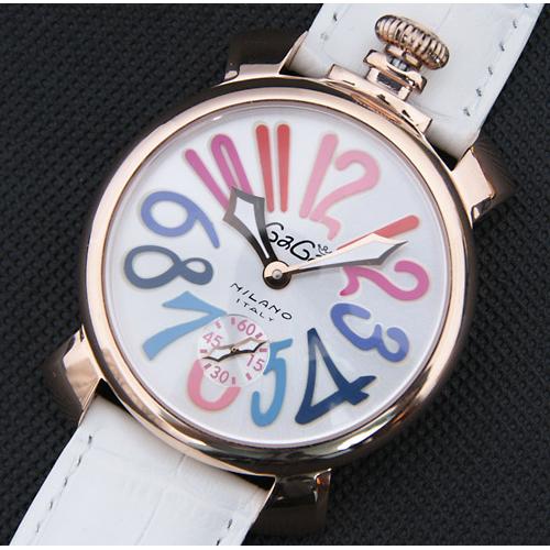2014新款 gaga milano 手表 白色表带 彩色数字 机械腕表