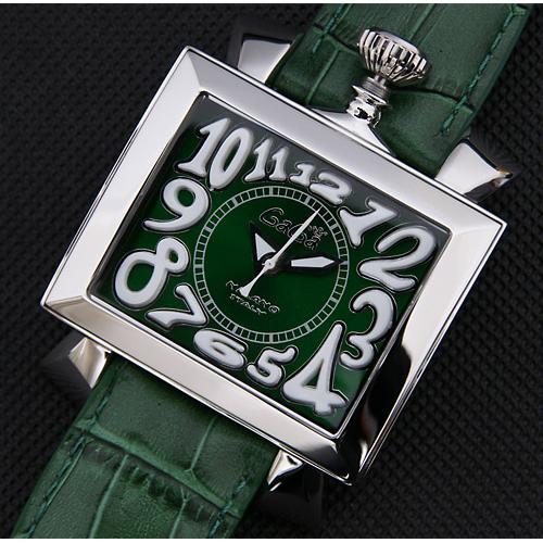 2014新款 gaga milano 男士机械腕手表 绿色表带 立体数字表盘