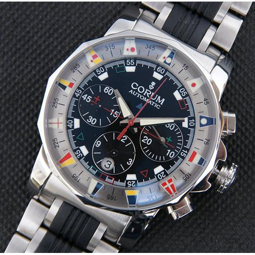 高仿昆仑Corum手表-钛金属 黑色表盘 黑色橡胶表带 亚洲计时7753机芯