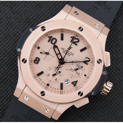 精仿1:1宇舶Hublot-大爆炸V6系列手表 18 k玫瑰金电镀 玫瑰金表盘 黑色皮表带 亚洲上海7750机芯