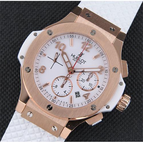 精仿1:1宇舶Hublot-大爆炸进化44MM系列 V6手表 18 k玫瑰金电镀表壳 白色皮表带 亚洲上海7750机芯