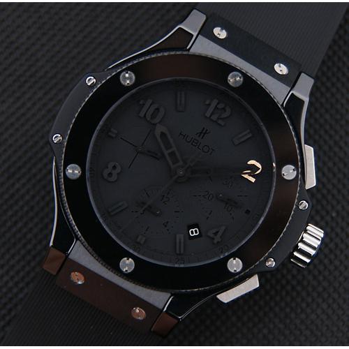 高仿宇舶Hublot-大爆炸系列 全陶瓷 黑面数字表盘 黑色橡胶表带 计时7750机芯 高仿1:1宇舶手表