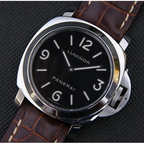 高仿沛纳海PANERAI-Luminor Base系列手表 H版 超级夜光 黑色表盘 深棕色手缝皮表带 亚洲海欧6497机芯 高仿1:1沛纳海手表