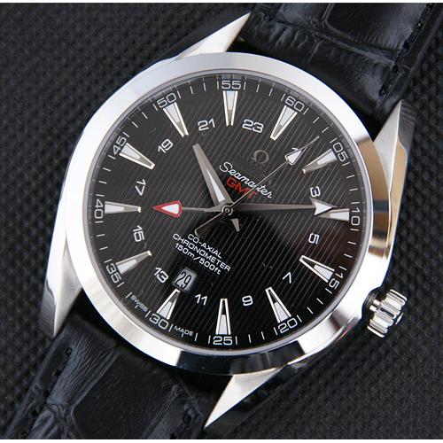 高仿欧米茄Omega-海马系列 GMT双时区  黑色表盘 黑色皮表带 亚洲2836机芯手表