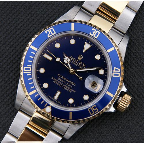 高仿劳力士ROLEX-潜航者型系列手表 SUB 18 K镀金 金色数字钛边框 蓝色表盘 瑞机ETA-3135机芯 高仿1:1顶级版本